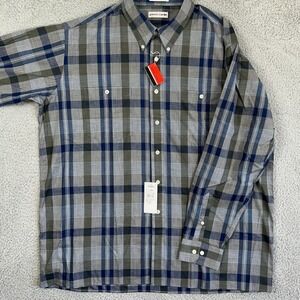 Pierre Cardin Shirt Button Down Mens XL Gray Blue Plaid Long Sleeve Casual NEW